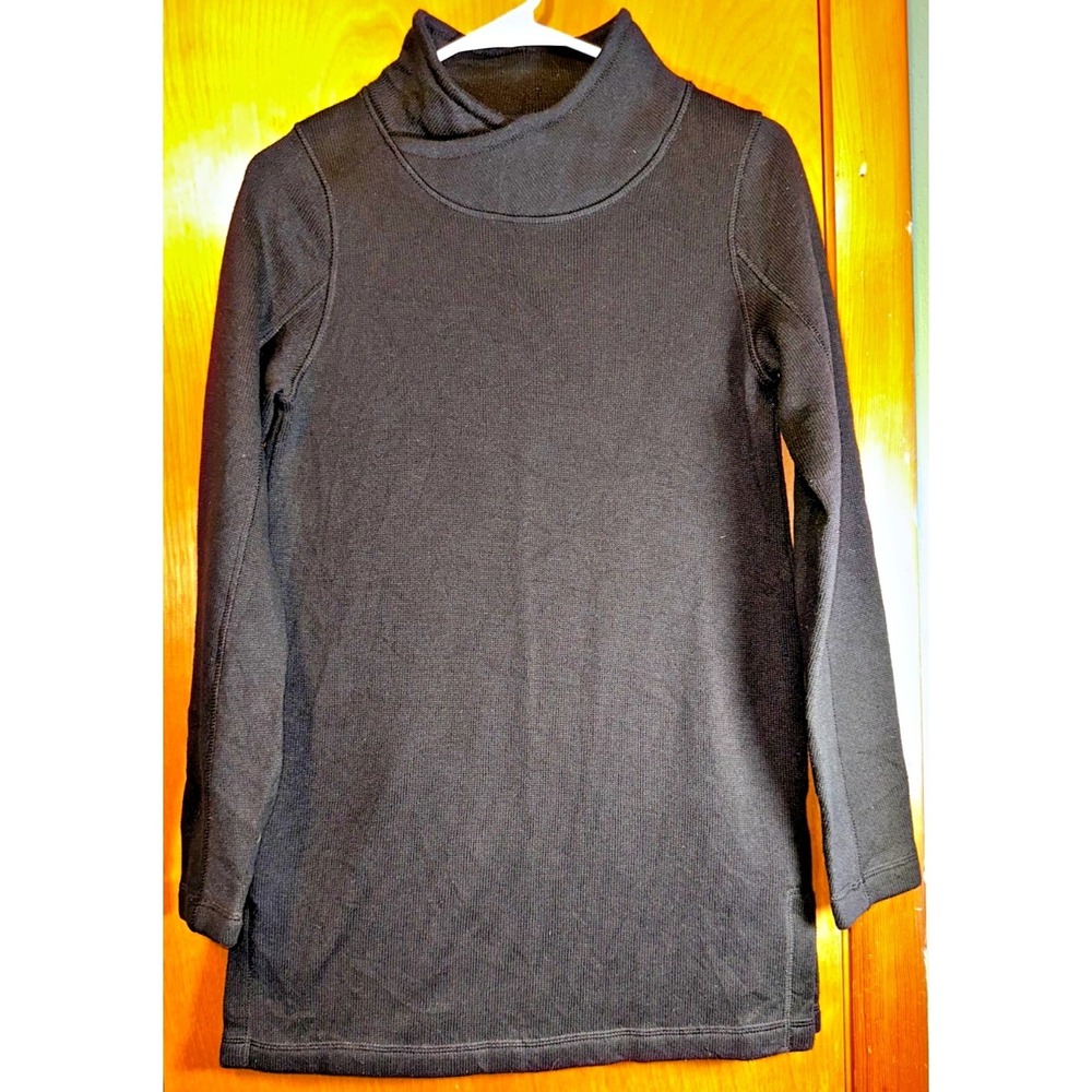 Lands End Sport‎ Womens XS Black Knit Cowl Neck Oversized Tunic Pullover Sweater
